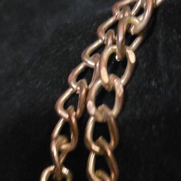 Coral & Gold Floral Statement Necklace With Rhinestones & Dual Chain Links - Picture 4 of 8